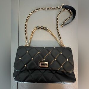Badgley Mischka Black Quilted Crossbody Bag with Gold Chain